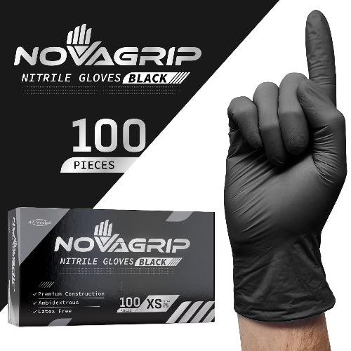 NOVAGRIP Black Powder Free Nitrile Gloves 4G - CASE OF 10